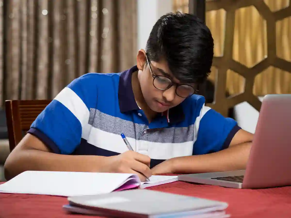 Focused student prepping for exams